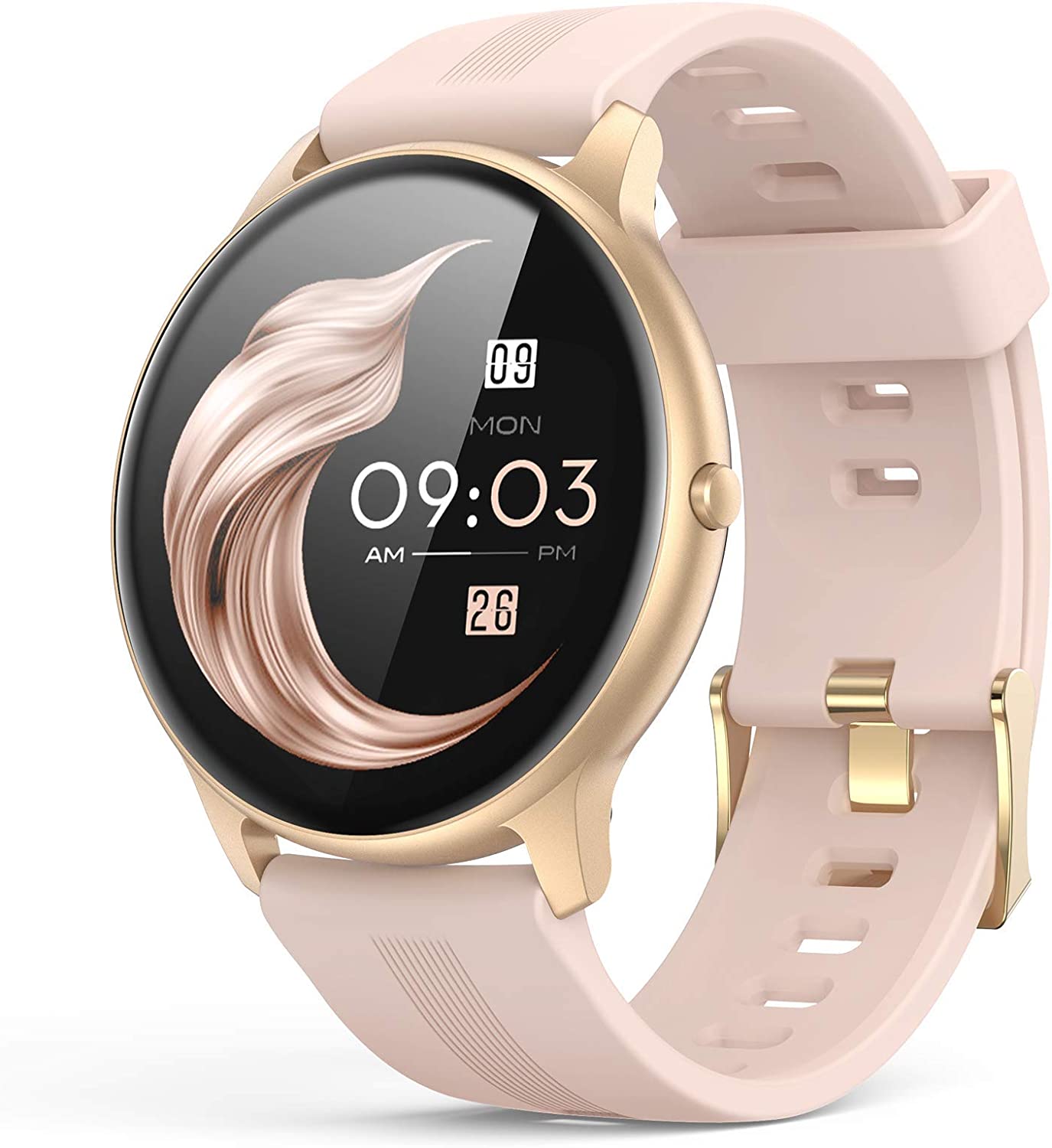 230816020019186_1 AGPTEK Smart Watch for Women, Smartwatch for Android and iOS Phones IP68 Waterproof Activity Tracker with Full Touch Color Screen Heart Rate Monitor Pedometer Sleep Monitor, Pink - Image 1